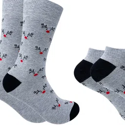 Mint & Oak Pack Of 2 Grey Patterned Ankle Length & Calf Length Socks image 2