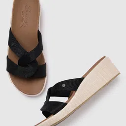 Skechers Women Black ARCH FIT BEVERLEE - BELLE Wedge Sandals image 2