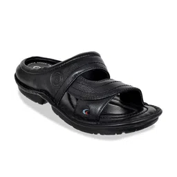 Allen Cooper Men Black Solid Leather Comfort Sandals-picture-10