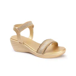 Anouk Gold-Toned Embellished Open Toe Wedge Heels image 3