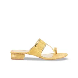 Mochi Gold-Toned Textured Ethnic Block Sandals image 3