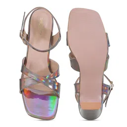 Shezone Womens Bronze Textured Block Sandals image 5