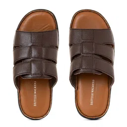 Khadims Men Brown & Black Leather Comfort Sandals image 3
