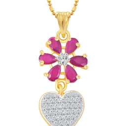 Vighnaharta Gold-Plated Ruby Flower Shaped Pendants with Chains image 1