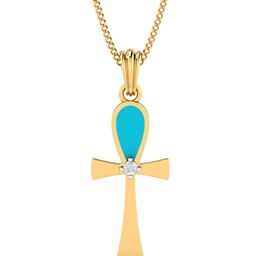 KUBERBOX 18KT Gold Diamond Studded Turquoise Cross Pendant-1.32g-picture-21