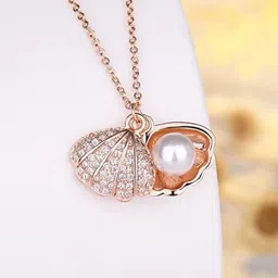 MEENAZ Rose Gold-Plated Diamond Shaped Pendants with Chains image 3