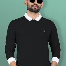 vebnor Men Solid Polo Neck Polyester Black T-Shirt-picture-28