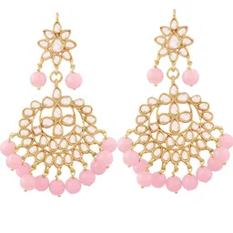 I Jewels Pink Gold Plated Kundan & Faux Pearl Studded Chandbali Earrings image 3
