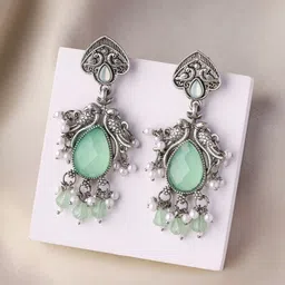 Priyaasi Silver-Plated Peacock Shaped Oxidised Chandbalis-picture-23