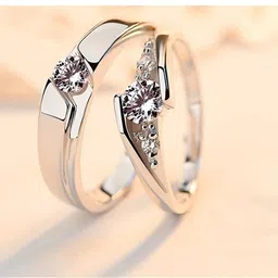 blueshine Adjustable Couple Ring for lovers in Silver valentine gift proposal Finger Rings Alloy Cubic Zirconia Palladium Plated Ring Set image 1