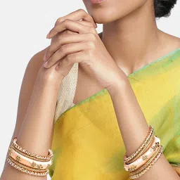 Peora Set of 10 each-Coloured Gold-Plated Silk Thread Handcrafted Kundan Bangles image 2