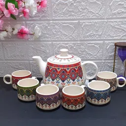 laxmi creation Pack of 1 Ceramic KASHMERI ART KETTLE WITH TEA CUPS image 3