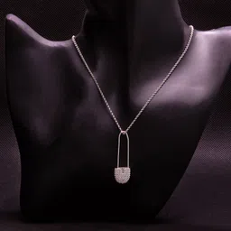 the silvern Silver Safety Pin Pendant with Link Chain Silver Chain Set-picture-19