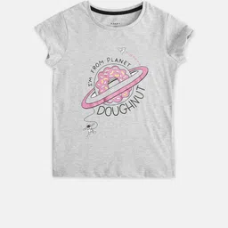 Pantaloons Junior Girls Grey Melange Typography Printed Short Sleeves T-shirt-picture-11
