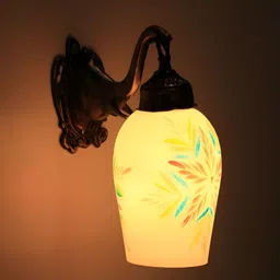 VAGalleryKing Gold-Toned Floral Printed Elephant Design Glass Cylinder Shaped Wall Lamp-picture-42