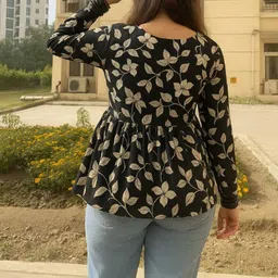 deesu creation Party Regular Sleeves Printed Women Black Top image 2