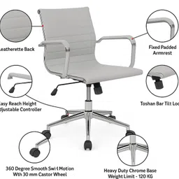 chairwala india Ergonomic Mid Back Leatherette Office Chair with Chrome Base & Height Adjust Protected Leather Office Executive Chair image 5