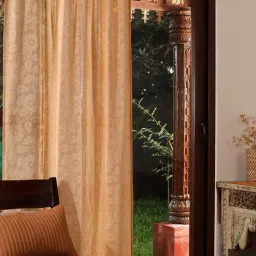 peepul tree Jaipuri Hand Block Printed Pure Cotton Peach & Yellow 1Pc(7ft) Door Semi Sheer Curtains-picture-39