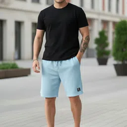 indiclub Self Design Men Light Blue Regular Shorts image 4