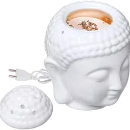divasense Electric Ceramic Buddha Head Shape Oil Burner, Sandalwood Aroma Oil, Refill, Diffuser Set image 3