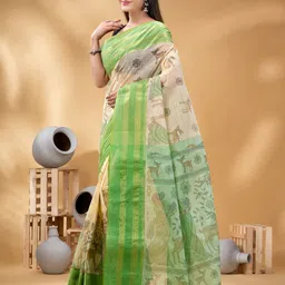 DESH BIDESH Ethnic Motifs Zari Pure Cotton Taant Saree image 2