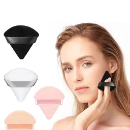 FEELHIGH 4Pcs Triangle Velvet Powder Puff With Ribbon Band Handle image 5