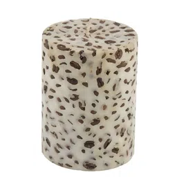 Sitara Crafts White & Brown Printed Pillar Candle image 1