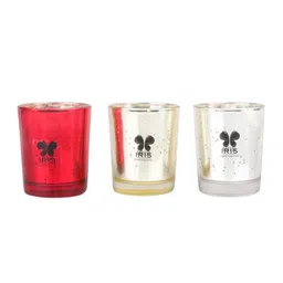 Iris Red & Silver-Toned 3 Pieces Damask Rose Cool Blue & Mango Sorbet Shot Glass Candles image 2