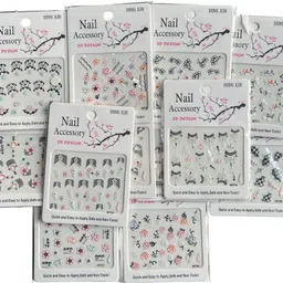 el syco 5 Sheets Daisy Nail Art Stickers, Charming Black Flower 3D Trendy Design Sticker-picture-26