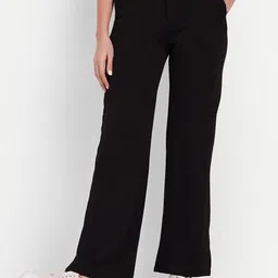 next one Women Loose Fit Black Lycra Blend Trousers-picture-27