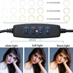 Saztech 10" Ring Light with Tripod Stand Dimmable Selfie Ring Light LED Ringlight Tripod image 3