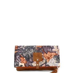 Spice Art Grey & Brown Printed Tasselled Foldover Clutch-picture-37