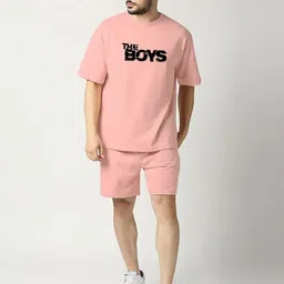 zbio Men Top & Shorts Set Pink Solid, Printed-picture-20