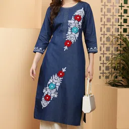 shopbering Women Embroidered Cotton Blend A-line Kurta-picture-21