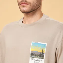 people Men Printed, Typography Crew Neck Pure Cotton Brown T-Shirt image 5