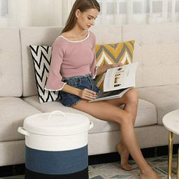 Textile and Beyond White & Grey Color Blocked Laundry Basket With Lid-picture-36