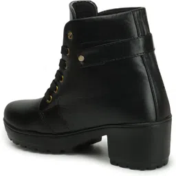 yuggi Women’s Grey Lace-Up Boots with Zip & Buckle Detail and Block Heel Boots For Women image 4