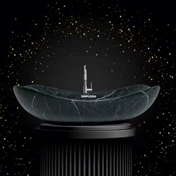 simplora Veined Marble Look Vessel with Black Shades Organic Curved Veined Marble Look Vessel with Black Shades Organic Curved Table Top Basin-picture-12