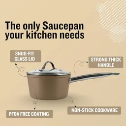 get plumm Ceramic Sauce Pan with Glass Lid 16cm | Tea Pan/Milk Pan Non Stick Cookware Sauce Pan 16 cm diameter with Lid 1.5 L capacity image 2