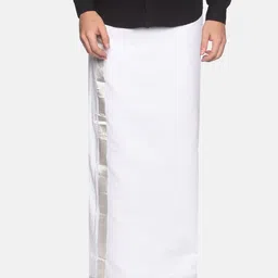 Sethukrishna Men White & Silver-Coloured Cotton Traditional Kerala Double Mundu Dhotis-image-9