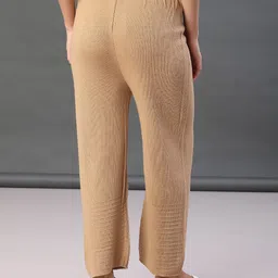 limeroad Women Regular Fit Brown Cotton Blend Trousers image 2