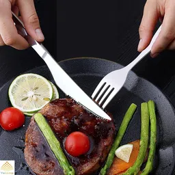 yelona Premium Silver Dinnerware Set Includes Steak Knife/Fork/Spoon, Reusable Stainless Steel Cutlery Set image 3