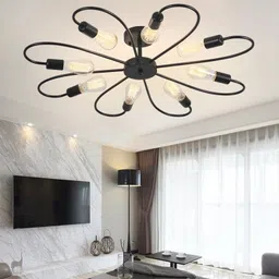 areezo Modern Black Metal Hanging Light for Living Room (Bulbnot incl.) (Pack of 1) Chandelier Ceiling Lamp image 2