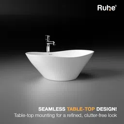 ruhe Carina Premium White Glaze Ceramic Table Top Wash Basin 17 x 13 x 7 Inches Over Counter Basin For Bathroom and Kitchen Counter Top image 3