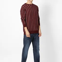 Celio Men Maroon Striped Sweatshirt image 5