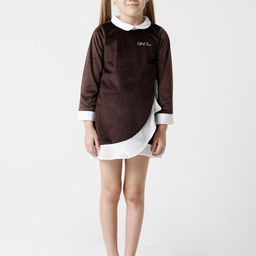 KATE & OSCAR Girls Brown Solid Peter Pan Collar Velvet A-Line Mini Dress-picture-5