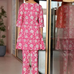 Libas Floral Printed V Neck Gotta Patti Pure Cotton A Line Kurti with Trousers image 5