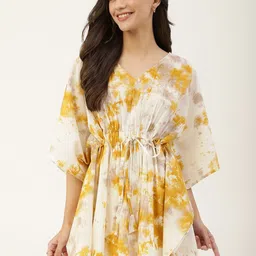 DECKEDUP Tie and Dye Printed Kaftan Cotton Cinched Waist Longline Top image 1