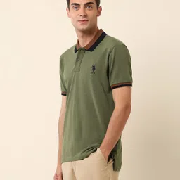 u.s. polo assn. Men Solid Polo Neck Pure Cotton Green T-Shirt image 4