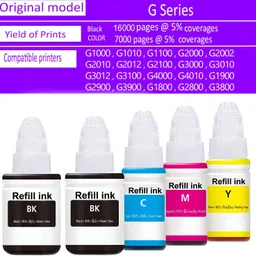 GREENBERRI Ink Compatible For GI790 G1000,G1010,G1100,G2000,G2002,G2010,G2012,G2100 Black + Tri Color Combo Pack Ink Bottle image 3